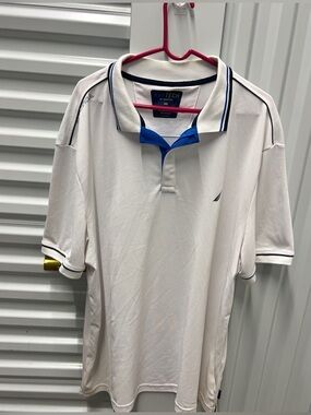 Nautica Men Navtech Sustainably Crafted Deck Polo Shirt Sz 3XL White Blue
